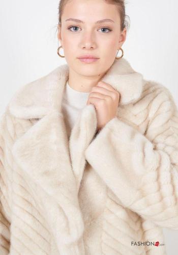 Kunstfell lange ärmel Mantel mit Knöpfen - ph 2