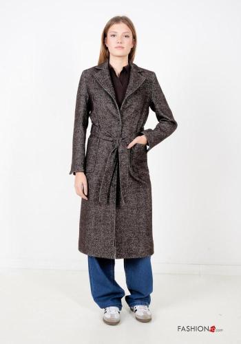 lange ärmel Mantel aus Wollmischung mit Gürtel mit Taschen - ph 1