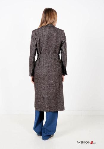 lange ärmel Mantel aus Wollmischung mit Gürtel mit Taschen - ph 4