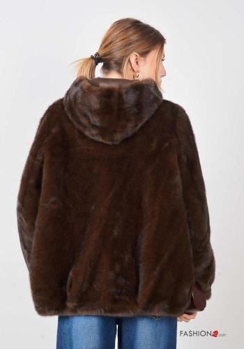 faux fur Coat with buttons with hood - ph 4