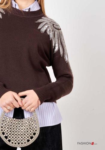lange ärmel u-boot ausschnitt Strickpullover mit Pailletten - ph 2
