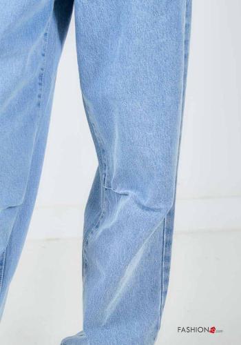 Jeans in Cotone denim wide leg con tasche con bottoni con zip - ph 2