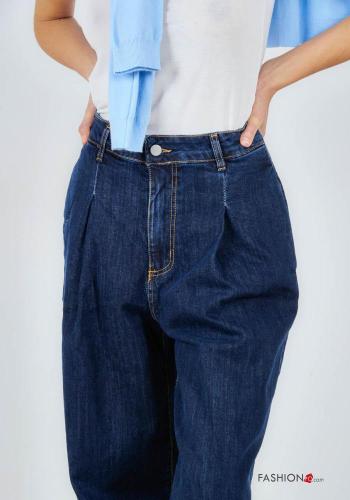 denim high waist Cotton Jeans with buttons with zip with pockets - ph 2