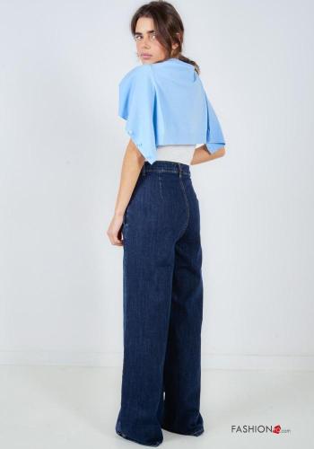 denim high waist Cotton Jeans with buttons with zip with pockets - ph 3