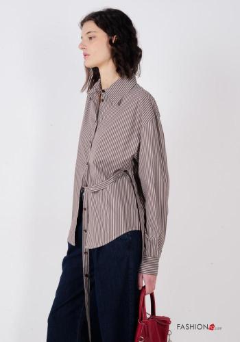 Striped long sleeve with collar Cotton Shirt with buttons with sash - ph 2