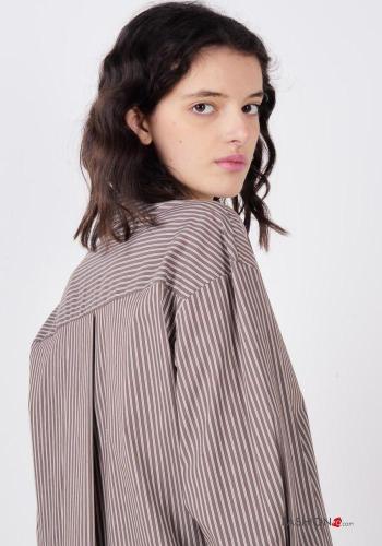 Striped long sleeve with collar Cotton Shirt with buttons with sash - ph 3