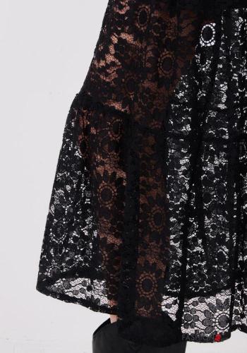 Vestido de Algodón manga larga encaje con cuello Patrón bordado con botones con cinturón de tela - ph 3