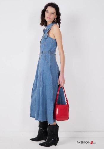 sleeveless with collar denim Cotton Dress with buttons with pockets - ph 3