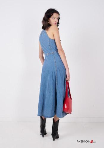 sleeveless with collar denim Cotton Dress with buttons with pockets - ph 4