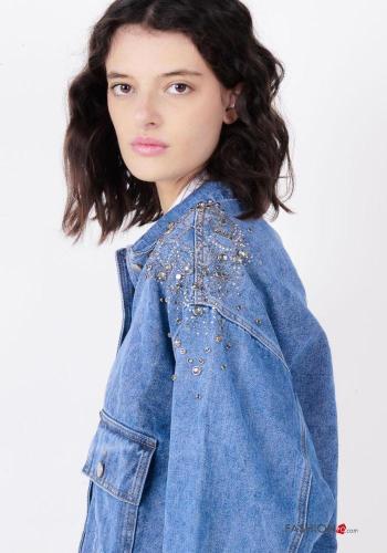 Chaqueta de Algodón manga larga tela vaquera corto con botones con brillantes con tachuelas con bolsillos - ph 2