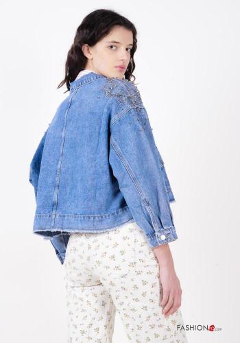 Chaqueta de Algodón manga larga tela vaquera corto con botones con brillantes con tachuelas con bolsillos - ph 3