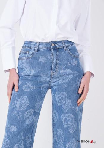 Vaqueros de Algodón tela vaquera Estampado Floral con bolsillos con cremallera con botones - ph 2