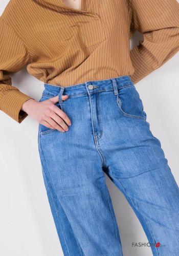 Vaqueros de Algodón tela vaquera cintura alta con bolsillos con cremallera con botones - ph 2