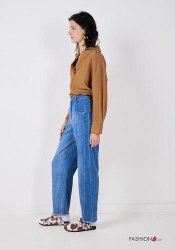 Vaqueros de Algodón tela vaquera cintura alta con bolsillos con cremallera con botones - ph 3