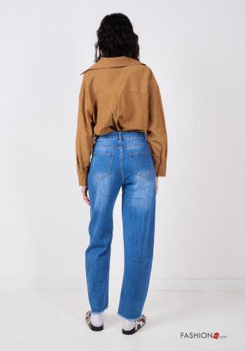 Vaqueros de Algodón tela vaquera cintura alta con bolsillos con cremallera con botones - ph 4