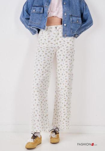 Vaqueros de Algodón Estampado Floral con bolsillos con cremallera con botones - ph 2