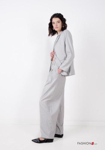 Pantalones wide leg a rayas con bolsillos con cremallera con botones - ph 3