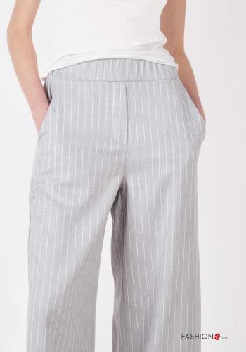 Pantalones wide leg a rayas con bolsillos con elástico - ph 2