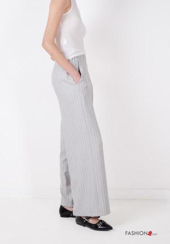 Pantalones wide leg a rayas con bolsillos con elástico - ph 3