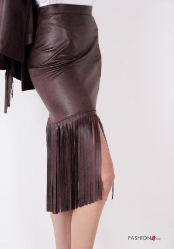 Falda imitación de cuero con cremallera con flecos - ph 2