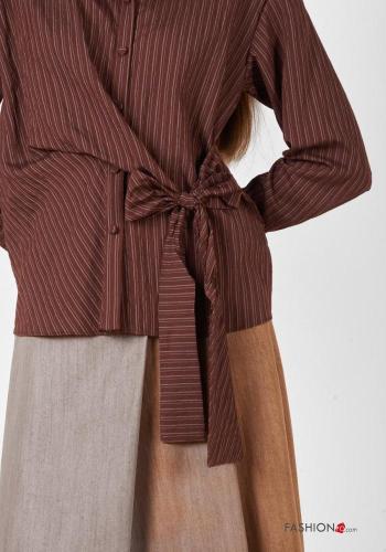 Chemise manches longues à collet Imprimé à rayures à boutons à noeud - ph 2