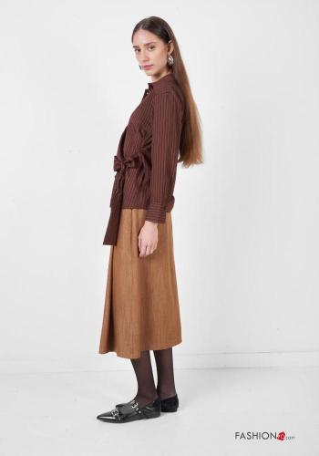 Chemise manches longues à collet Imprimé à rayures à boutons à noeud - ph 3