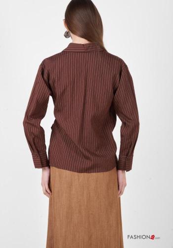 Chemise manches longues à collet Imprimé à rayures à boutons à noeud - ph 4