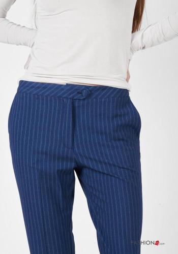Streifenmuster Hose mit Knöpfen mit Reißverschluss mit Taschen - ph 2