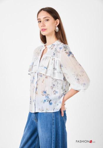 Floral Shirt with flounces 3/4 sleeve with v-neck - ph 2
