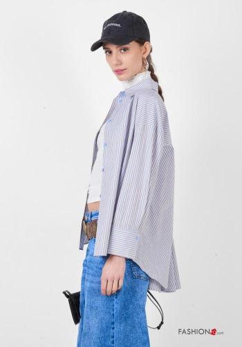 Camisa de Algodón manga larga extra grande con cuello a rayas con botones - ph 2
