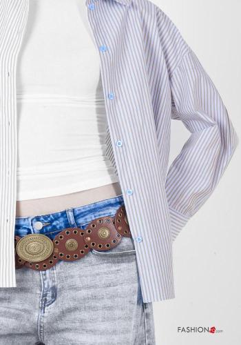 Camisa de Algodón manga larga extra grande con cuello a rayas con botones - ph 3