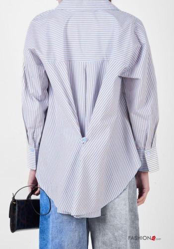 Camisa de Algodón manga larga extra grande con cuello a rayas con botones - ph 4