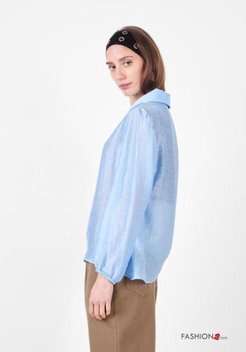 long sleeve with collar Linen Blouse - ph 2
