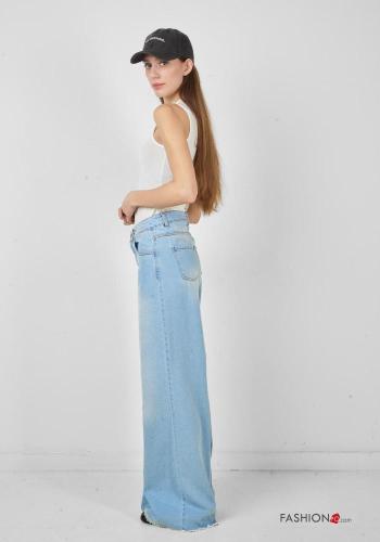 Jeans en Coton wide leg au bord brut à boutons avec fermeture éclair avec poches - ph 2