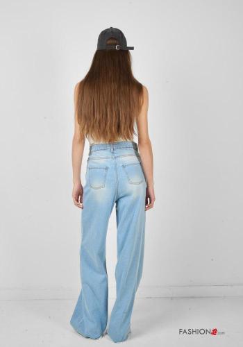 Jeans en Coton wide leg au bord brut à boutons avec fermeture éclair avec poches - ph 3