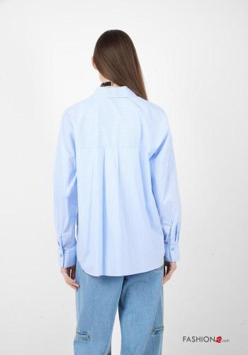Camisa de Algodón manga larga con cuello a rayas con botones con bolsillos - ph 4