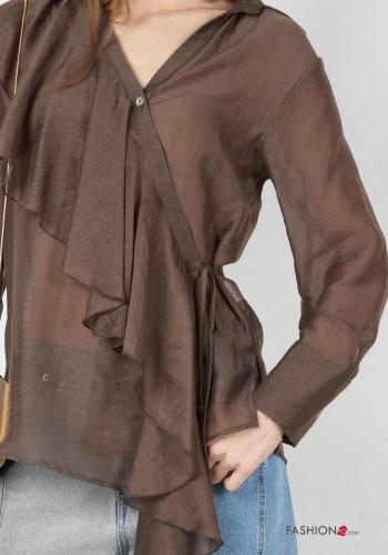 Blouse en Lin manches longues à collet à boutons à col en V - ph 2