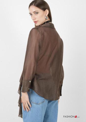 Blouse en Lin manches longues à collet à boutons à col en V - ph 4