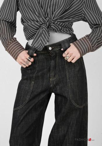 Jeans en Coton en denim à boutons avec fermeture éclair avec poches - ph 2