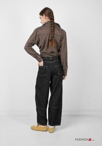 Jeans en Coton en denim à boutons avec fermeture éclair avec poches - ph 4