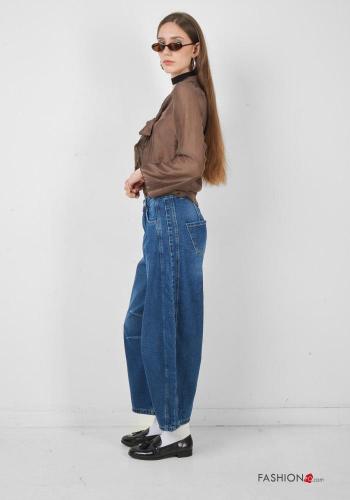 Jeans en Coton en denim à boutons avec fermeture éclair avec poches - ph 2