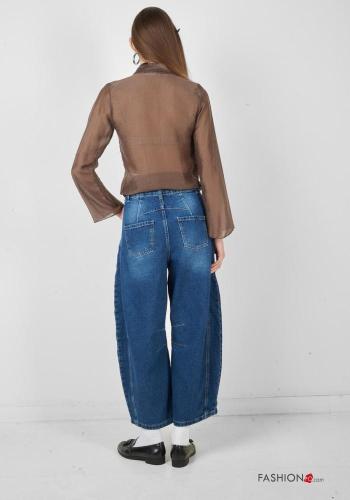 Jeans en Coton en denim à boutons avec fermeture éclair avec poches - ph 3