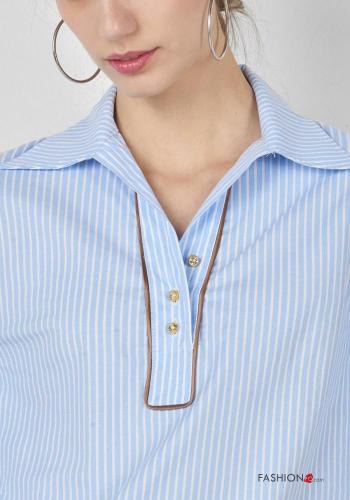 Blusa de Algodón manga larga con cuello a rayas con botones - ph 2