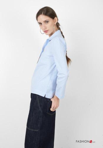 Blusa de Algodón manga larga con cuello a rayas con botones - ph 3