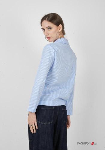 Blusa de Algodón manga larga con cuello a rayas con botones - ph 4