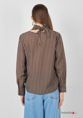 Chemise manches longues col rond Imprimé à rayures avec Écharpe - ph 3