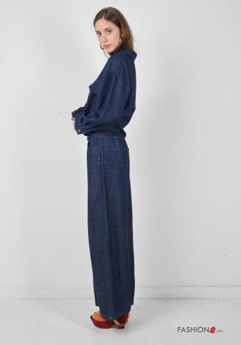 Jeans en Coton wide leg à boutons avec fermeture éclair avec poches - ph 2