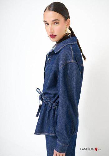 long sleeve with collar denim Cotton Shirt with buttons with drawstring - ph 2