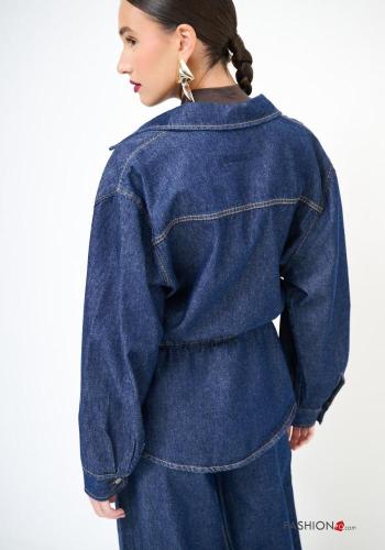 long sleeve with collar denim Cotton Shirt with buttons with drawstring - ph 3