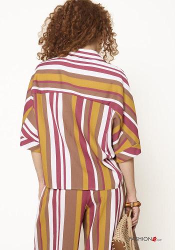 Striped short sleeve with collar Linen Shirt - ph 3